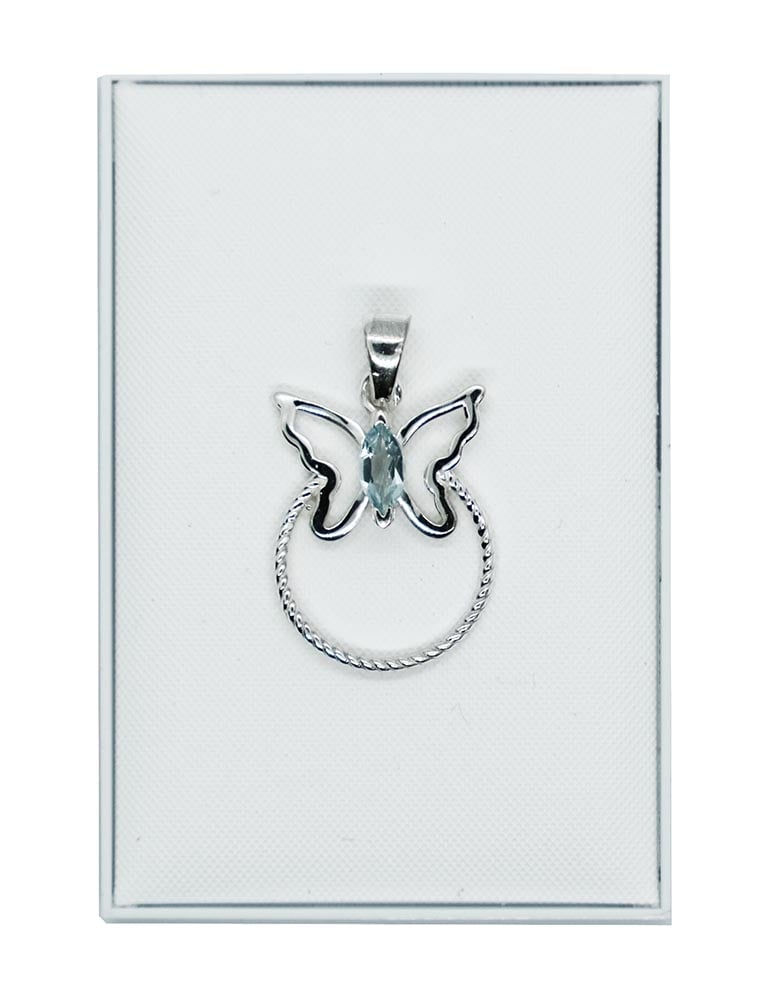Silver Pendant Butterfly Blue Topaz
