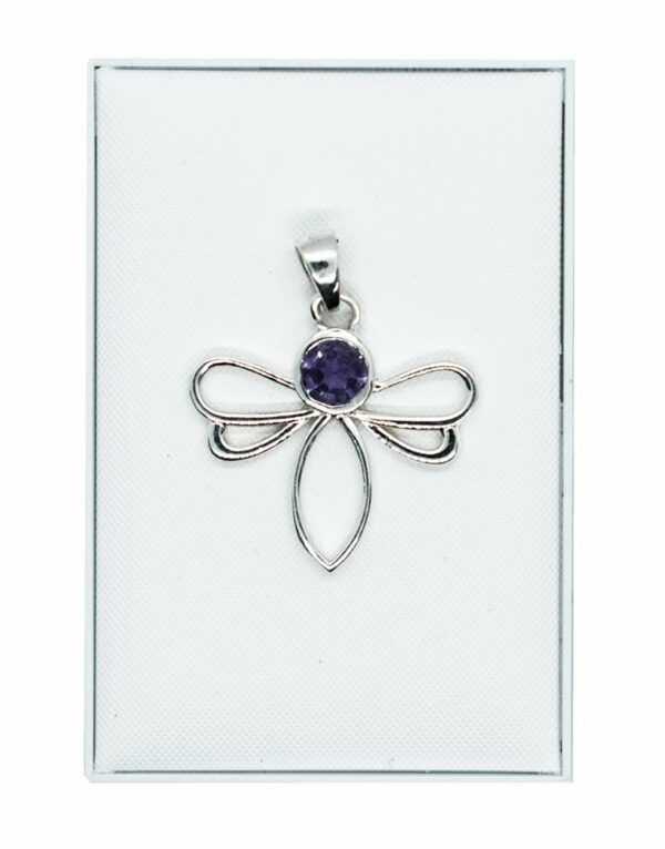 Silver Pendant Dragonfly Amethyst