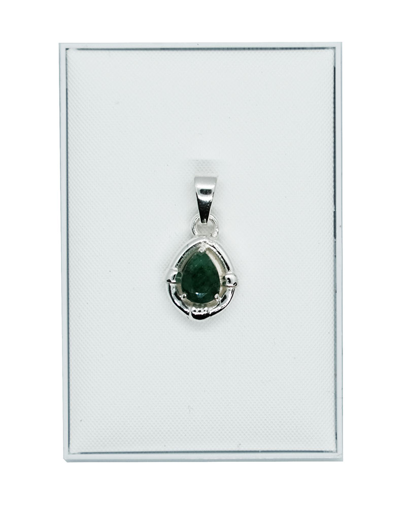 Silver Pendant Teardrop Emerald
