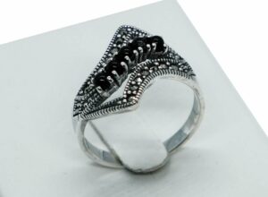Silver Ring Marcasite 5 Onyx Stones