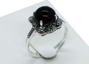Silver Ring Marcasite Large Onyx