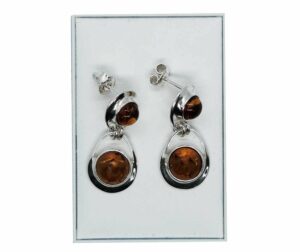 Silver Earring Amber Round
