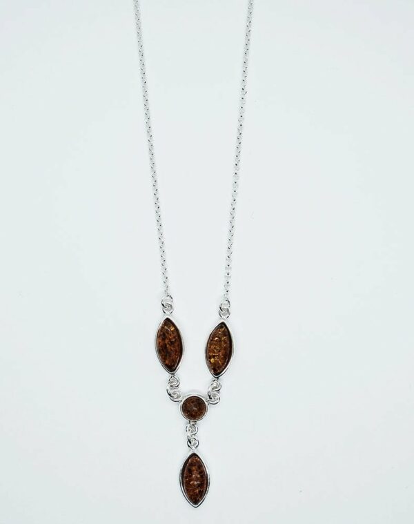 Silver Necklace Amber 4 Stones