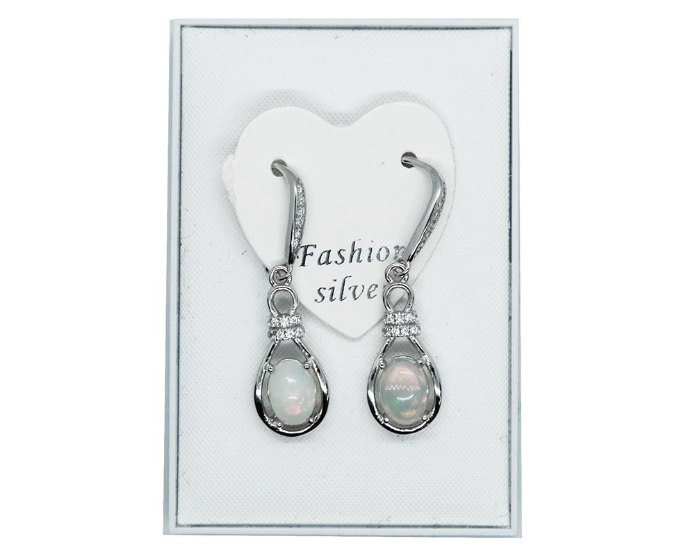 Silver Earrings Dangling Opal