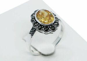 Silver Ring CZ Citrine Oval