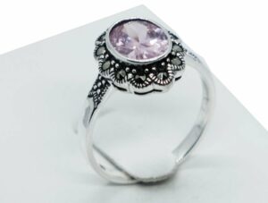 Silver Ring CZ Pink Oval