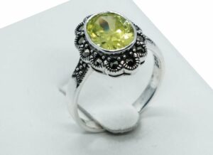 Silver Ring CZ Peridot Oval