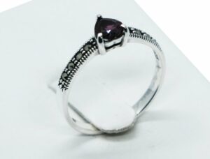 Silver Ring Rhodolite Heart