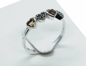 Silver Ring Citrine 4 Hearts