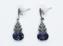 Silver Earring CZ Amethyst Oval