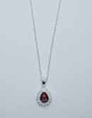 Silver Necklace Pear Red CZ