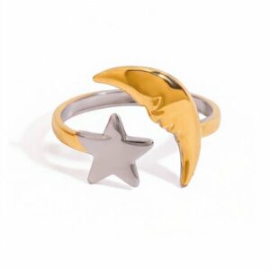Ring Star And Moon Gold Plated