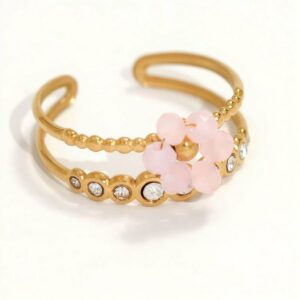 Ring Pink Flower Gold Plated