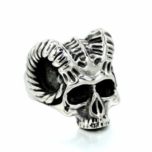Ring Steel Horned Skull