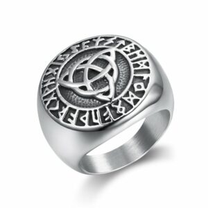 Ring Steel Triquetra And Runes