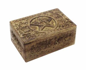 Box Wooden Carved Pentagram 6X4 Inch