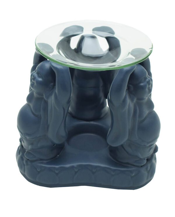 Oil Burner 3 Buddhas Grey 15cm