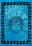 Bedspread Single Buddha Head Blue