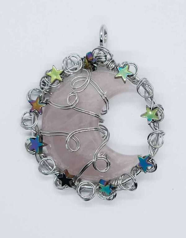 Pendant Stars Wired Rose Quartz Moon