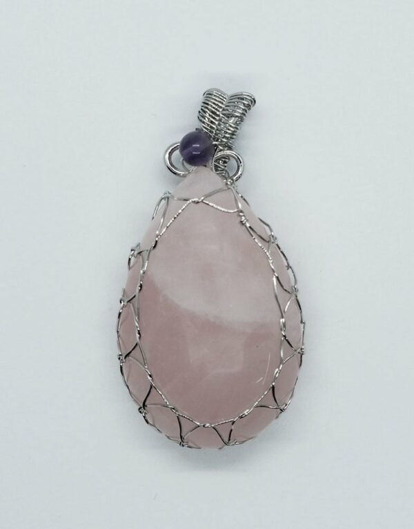 Pendant Drop Wired Rose Quartz