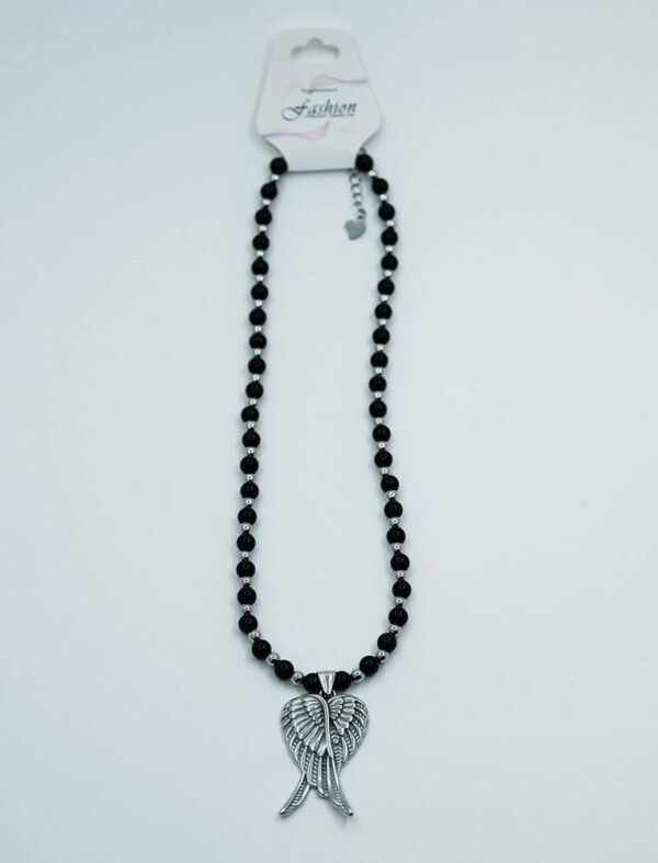 Necklace Steel Obsidian Wings