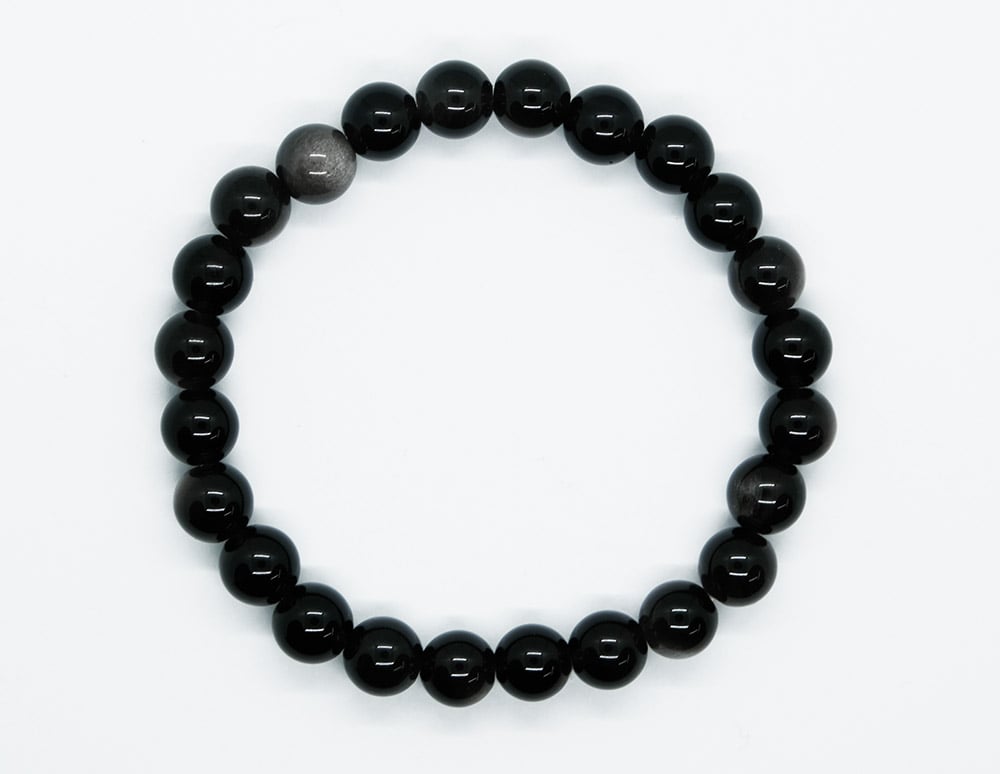 Bracelet 8mm Bead Silver Obsidian
