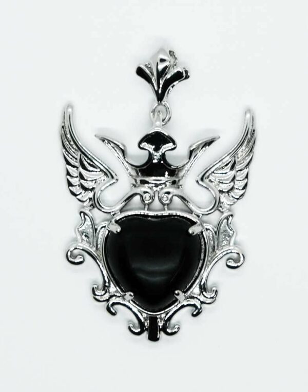 Pendant Heart  Wings Obsidian