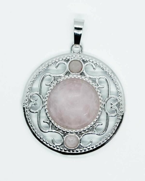 Pendant Round Lacy Rose Quartz