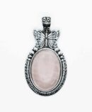 Pendant B/fly Oval Rose Quartz