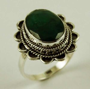 Silver Ring Oval Emerald