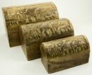 Box Wood 3 Elephants Set of 3