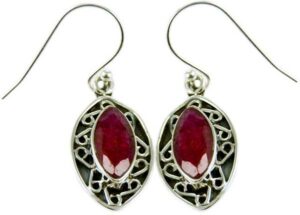 Silver Earring Ruby Oval