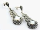 Earring Marcasite Square Stone Drop Mother Of Pearl