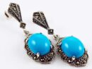Earring Marcasite Floral Edged Claw Set Stone Turquoise