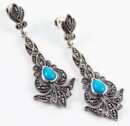 Earring Marcasite Fancy Teardrop Stone Turquoise