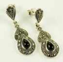 Silver Earring Marcasite Onyx