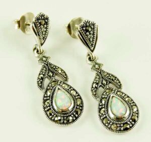 Silver Earring Marcasite Opal