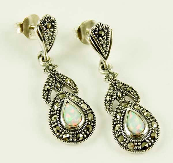 Silver Earring Marcasite Opal