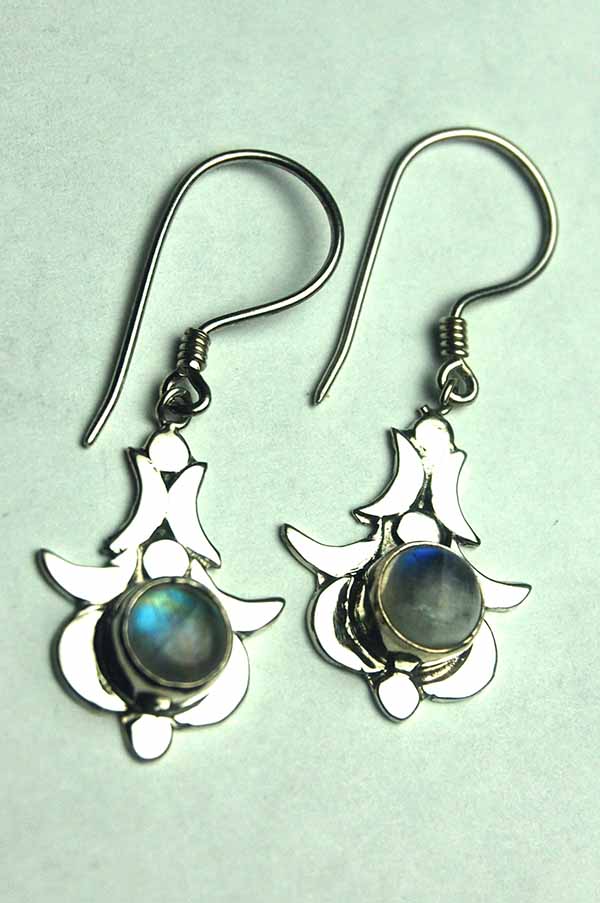 Silver Earring Moons Moonstone