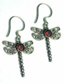 Silver Earring Dragonfly Garnet
