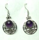 Silver Earring Amethyst Circle