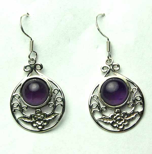 Silver Earring Amethyst Circle
