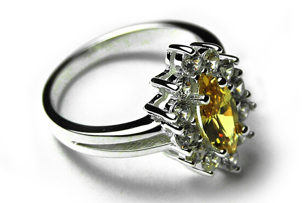 Silver Ring Oval CZ Citrine