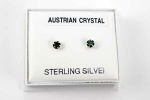 Earring Silver Stud Green 3mm