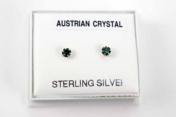 Earring Silver Stud Green 3mm