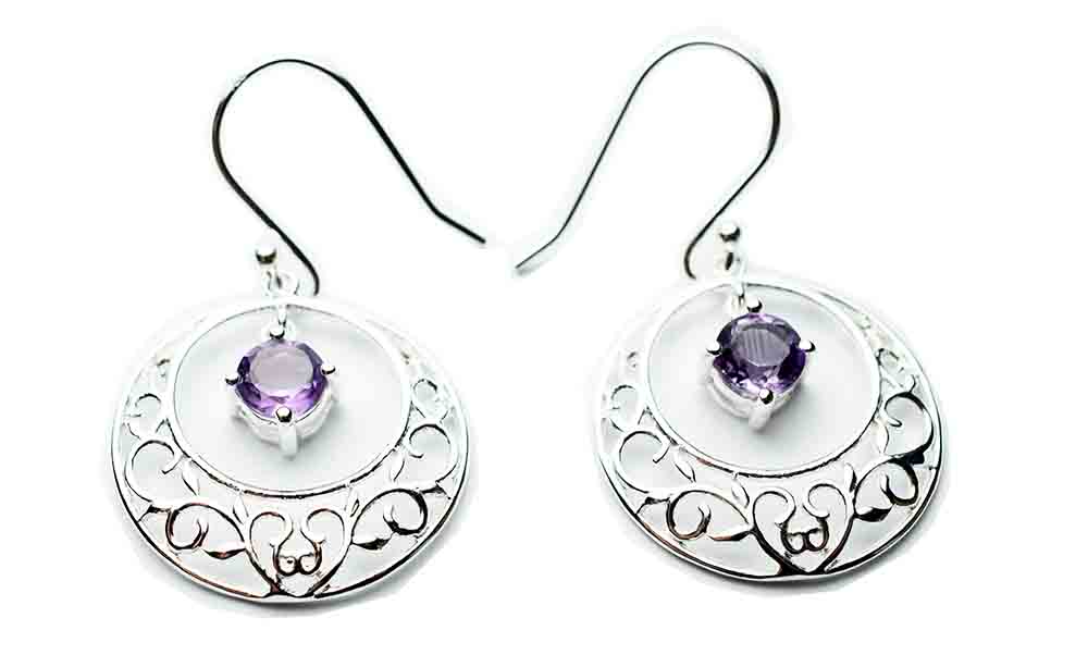 Silver Earring Circle Amethyst