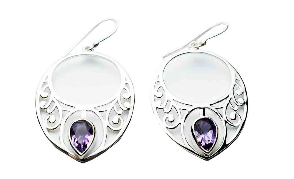 Silver Earring Circle Amethyst