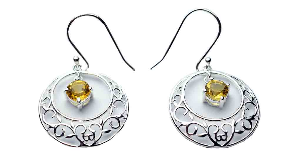Silver Earring Circle Citrine