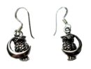 Silver Earring Owl on Moon
