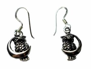 Silver Earring Owl on Moon